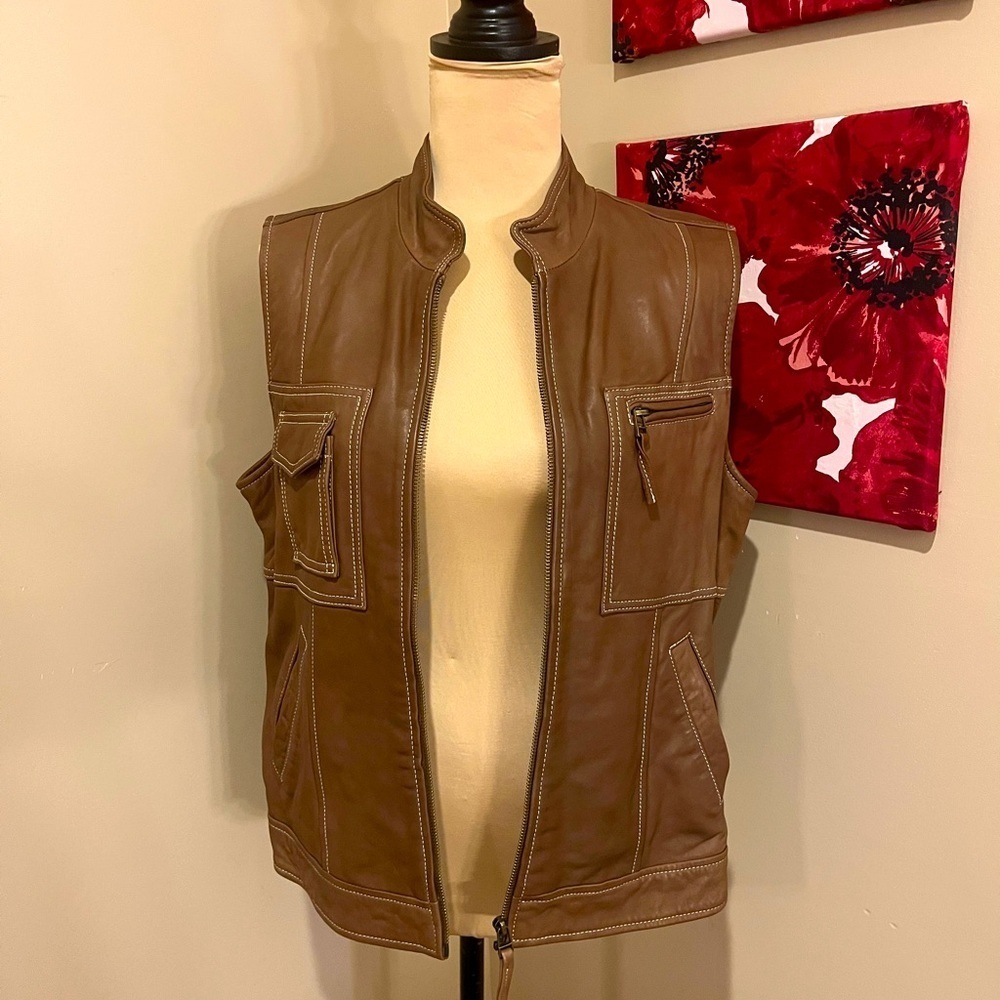 COLDWATER CREEK BROWN LAMB LEATHER VEST, size M